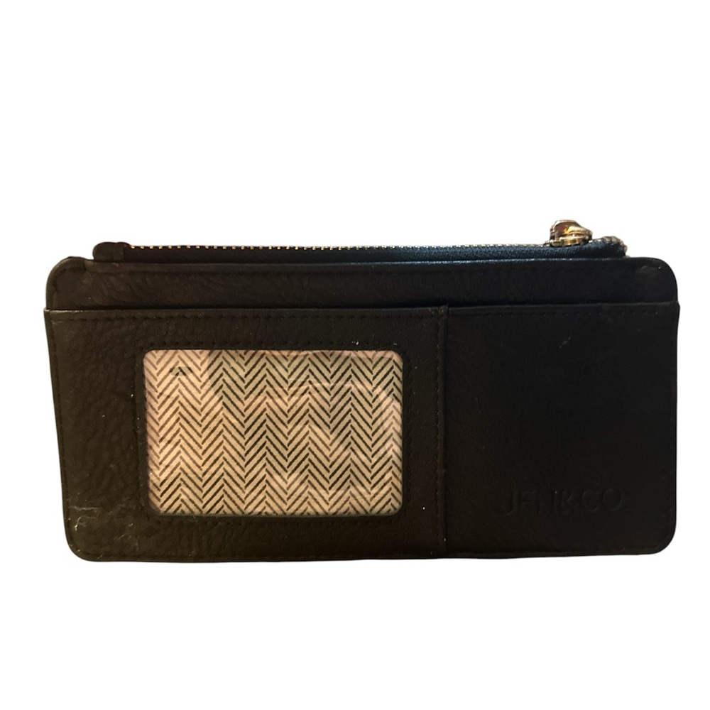 Black Jen & Co Leather ID Zip Card Wallet like new gold accents